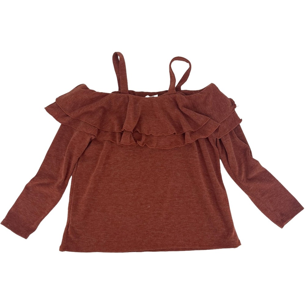 Vine & Love Sweater Womens Pullover Long Sleeve Cold Shoulder Flounce Medium